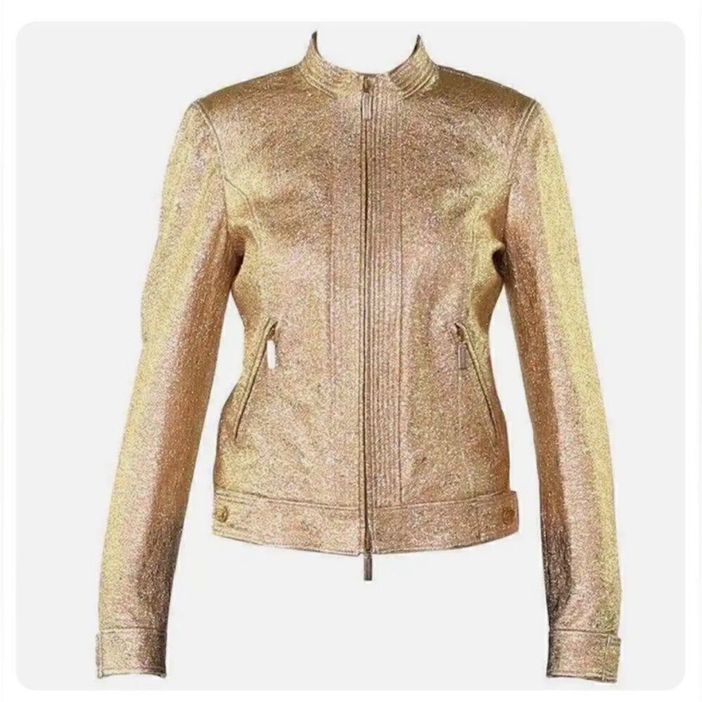 Versace ShimmeringโGold Bomber genuine leather Jacket, size 38(S)